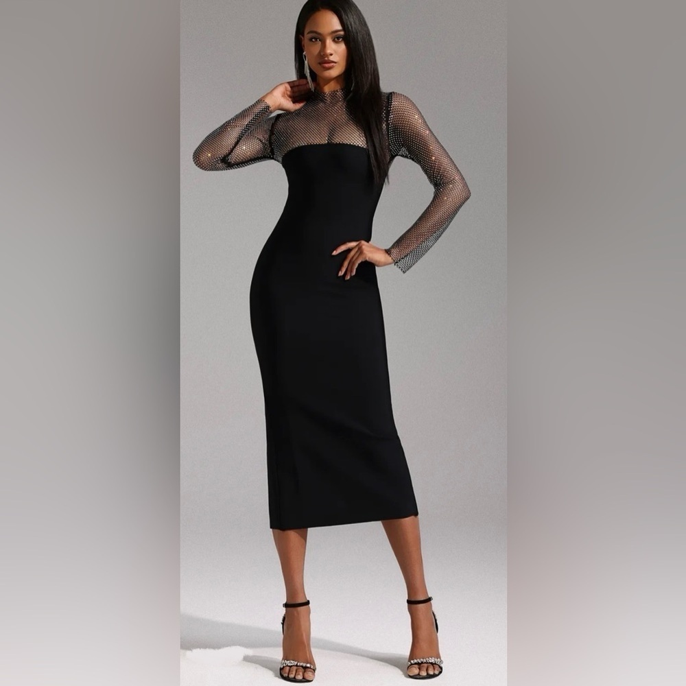 Emmi Long Sleeve Bandage Midi Dress Black NWOT - Picture 3 of 8